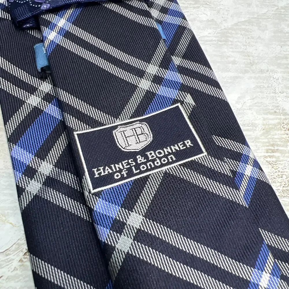 Haines & Bonner Of London Tie Multi Blue Hand Made 100% Silk Men’s Necktie 59.5